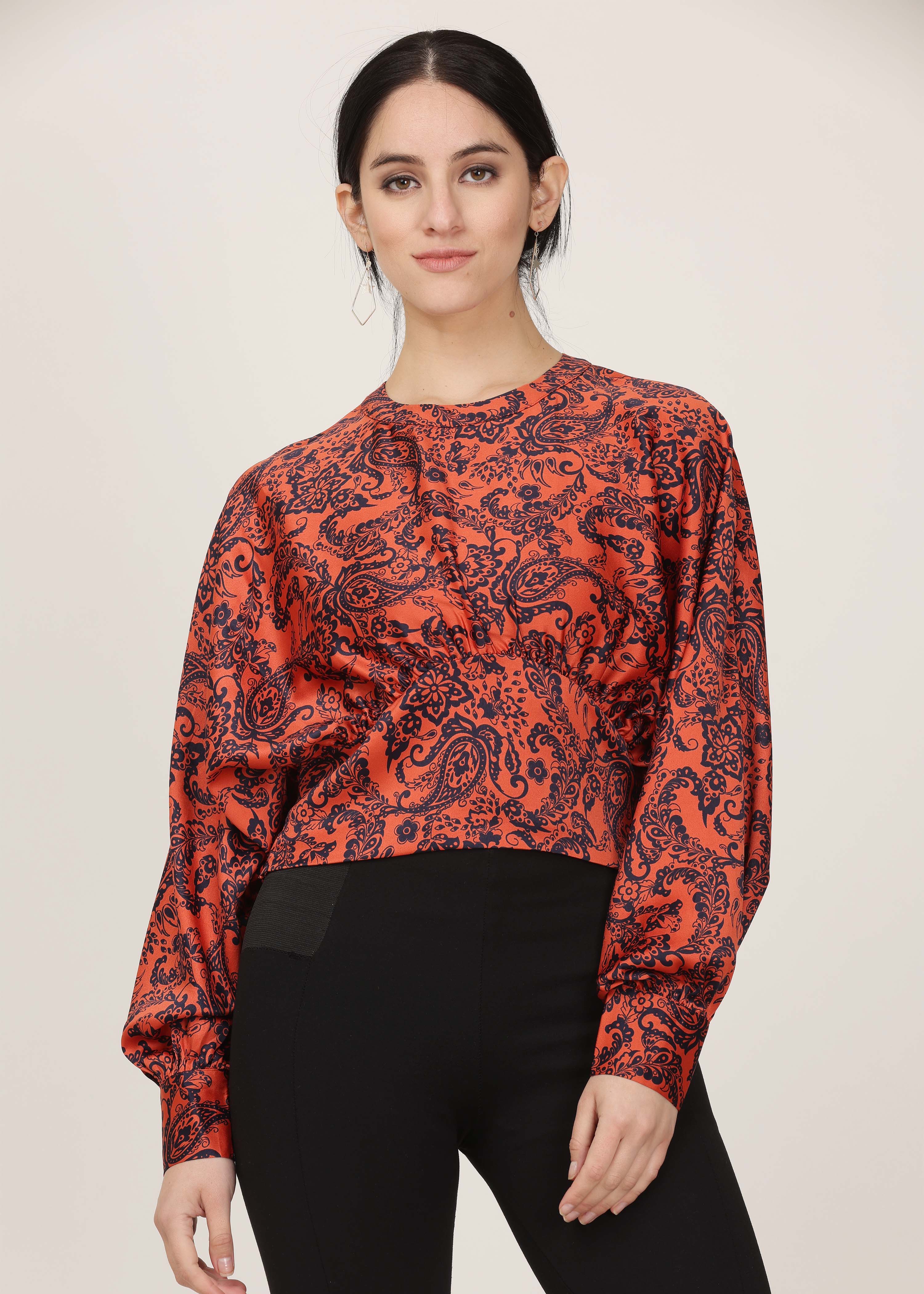 All Over Paisley Printed Satin Top