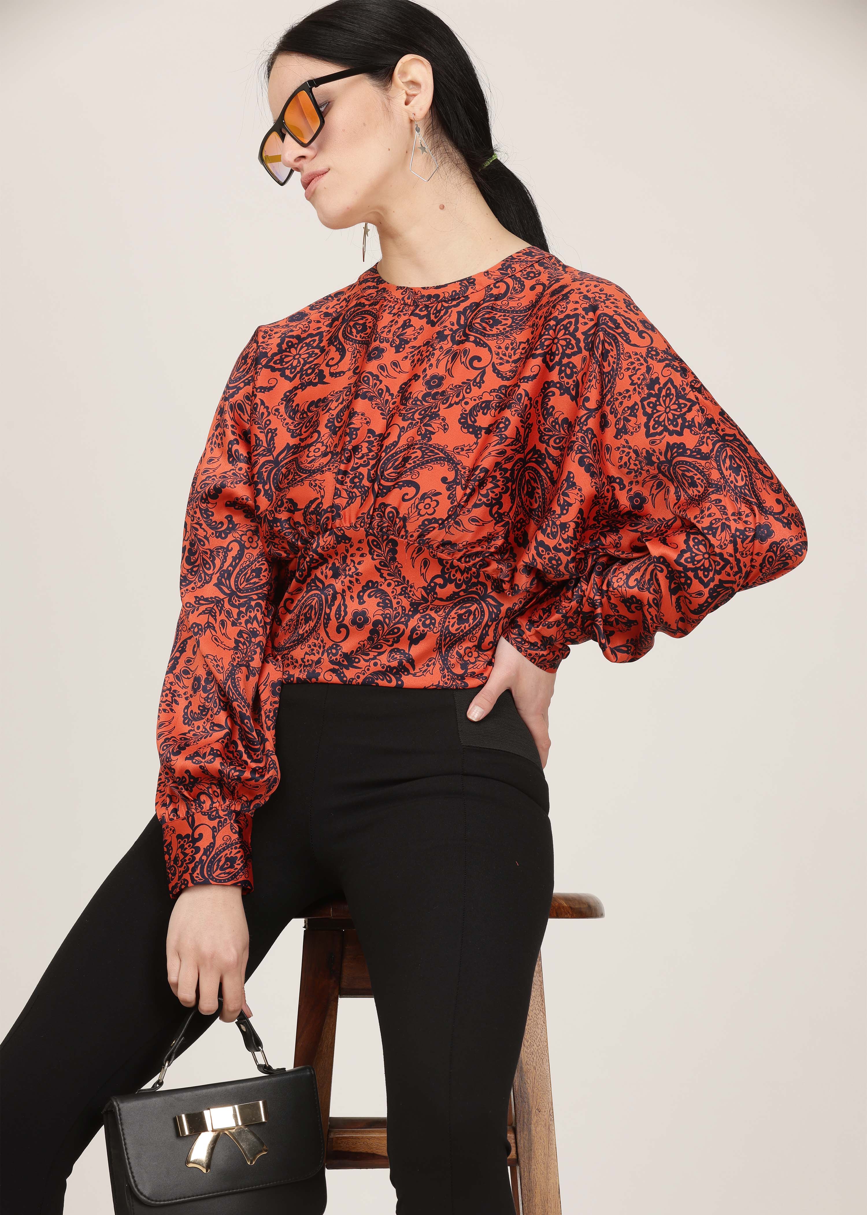 All Over Paisley Printed Satin Top