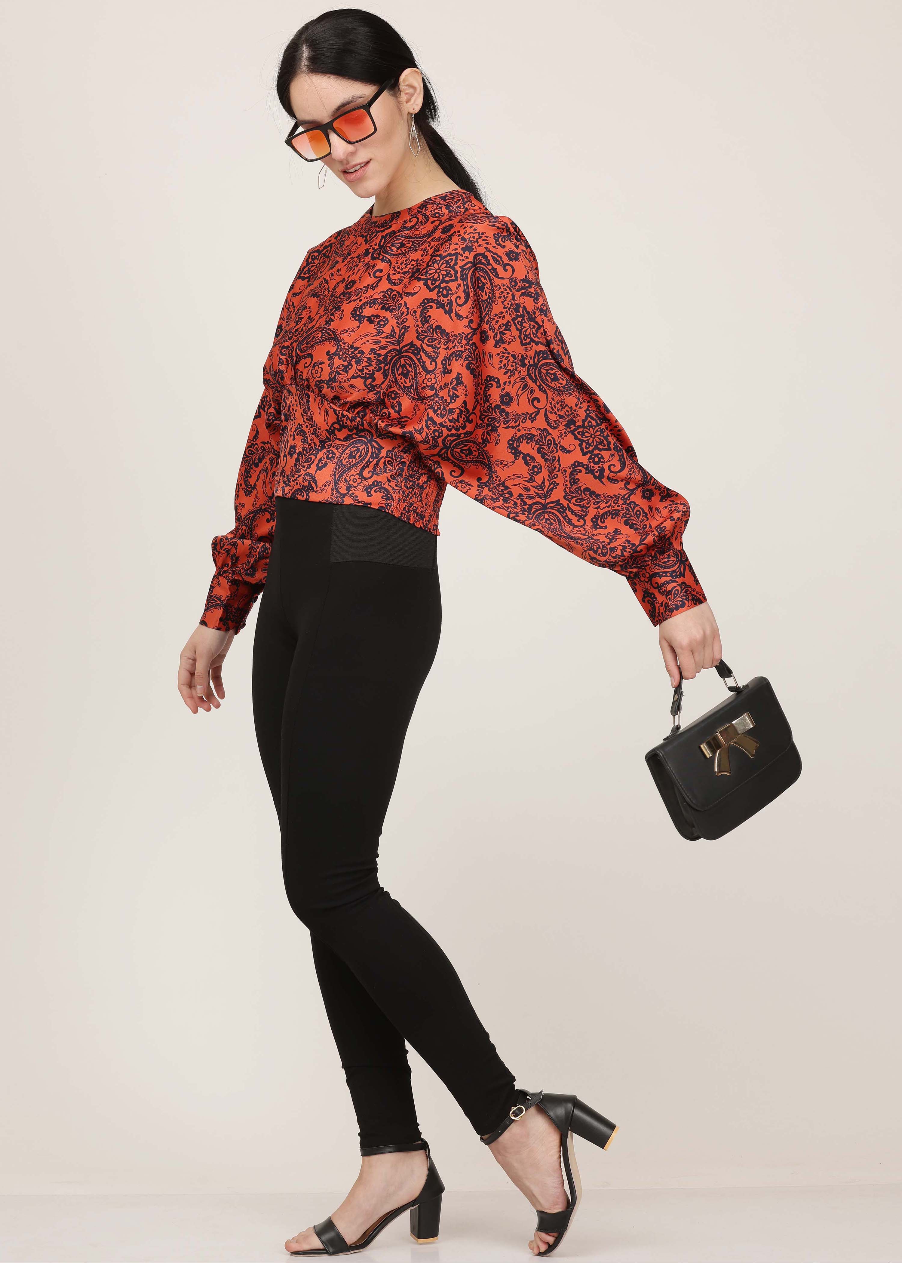 All Over Paisley Printed Satin Top