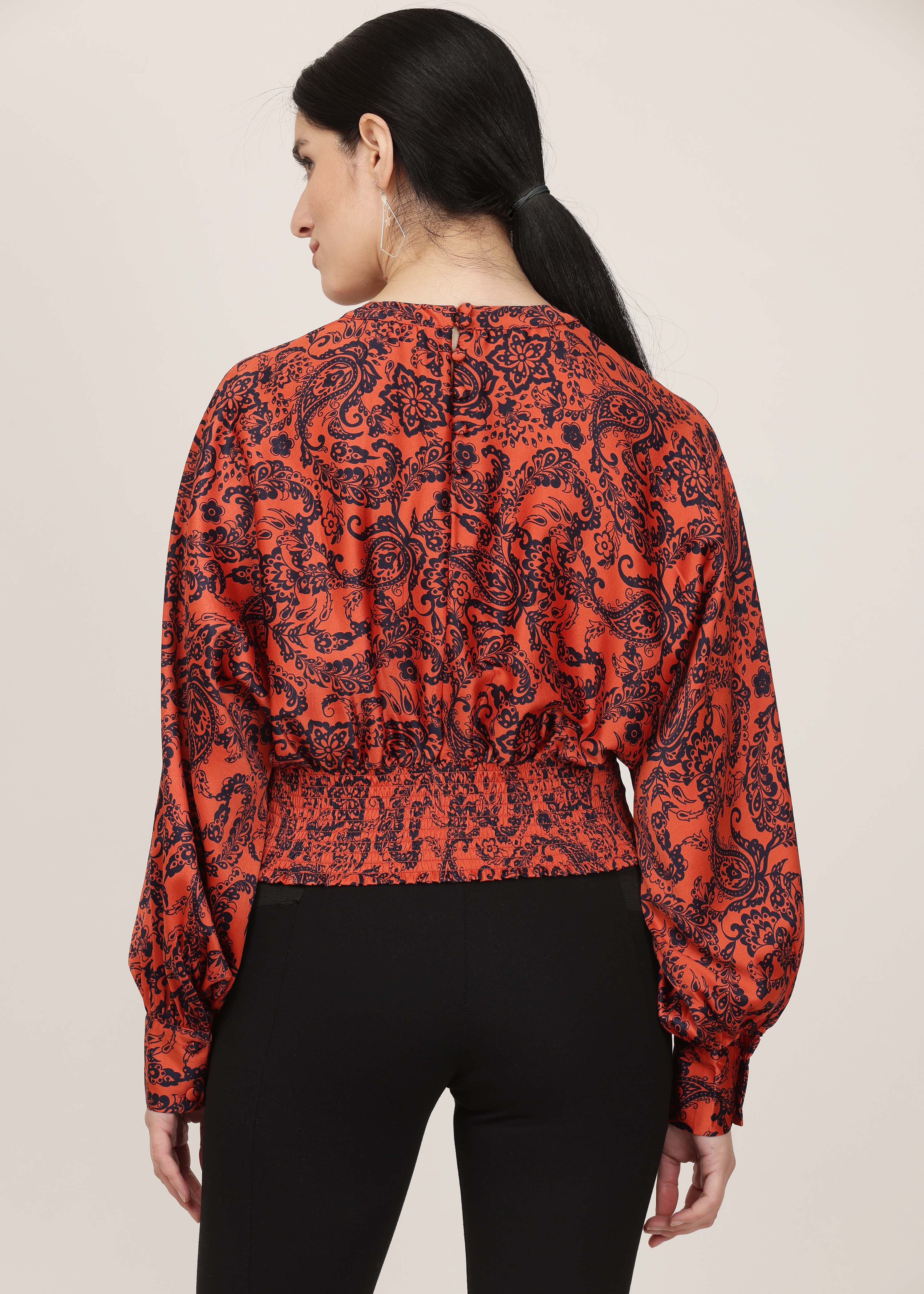 All Over Paisley Printed Satin Top