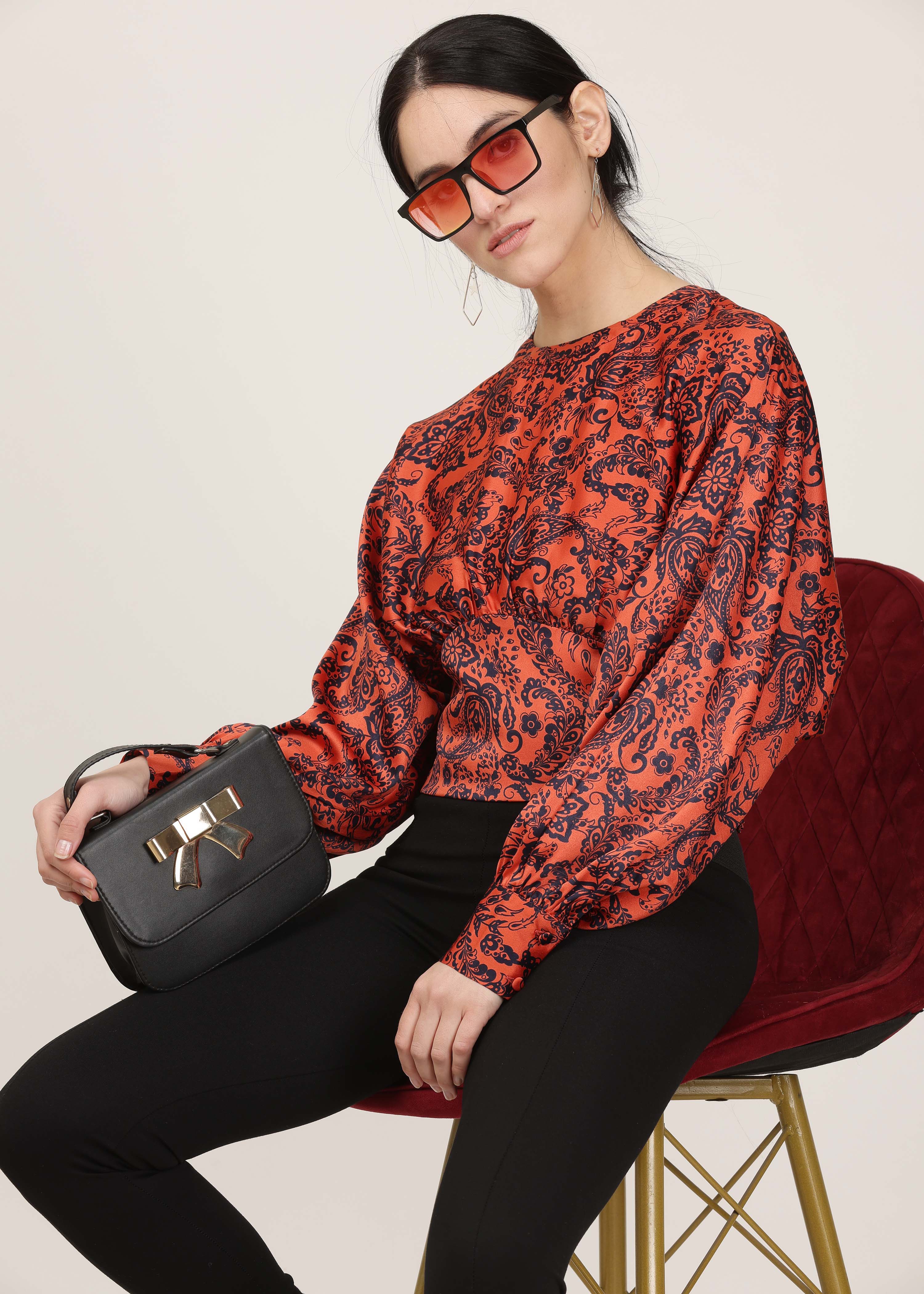 All Over Paisley Printed Satin Top