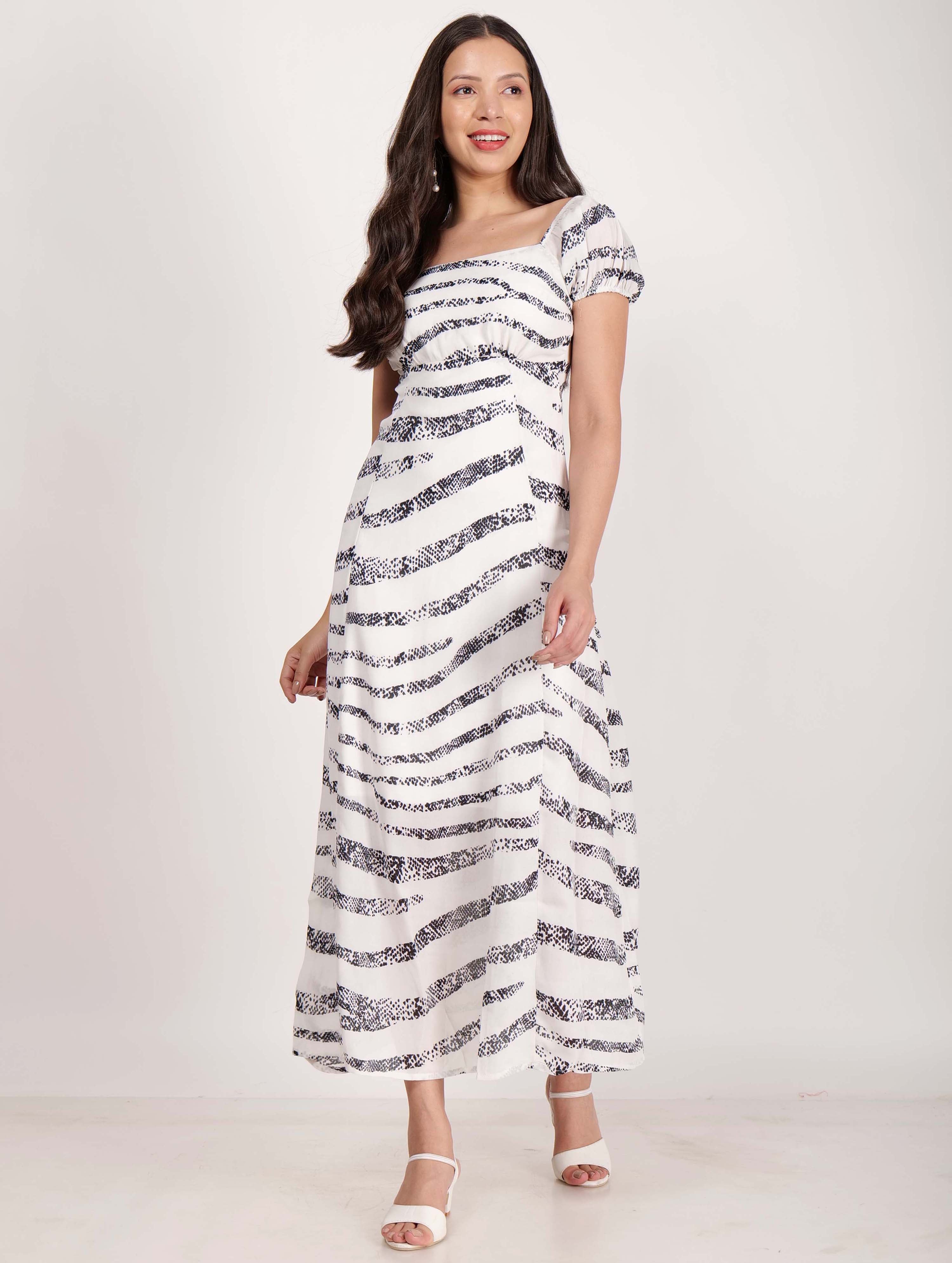 Zebra Stripe Printed Square Neck Dress