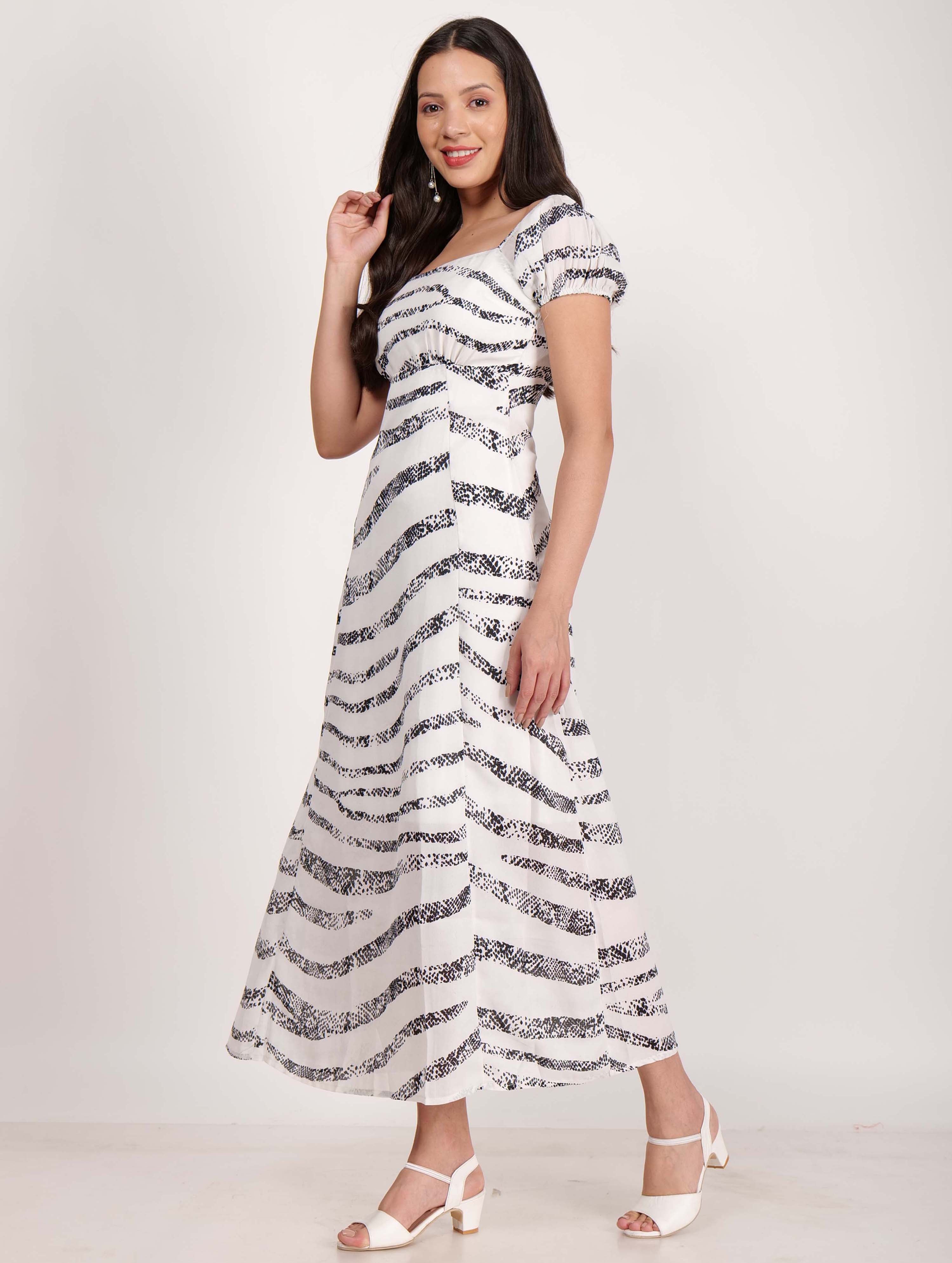 Zebra Stripe Printed Square Neck Dress