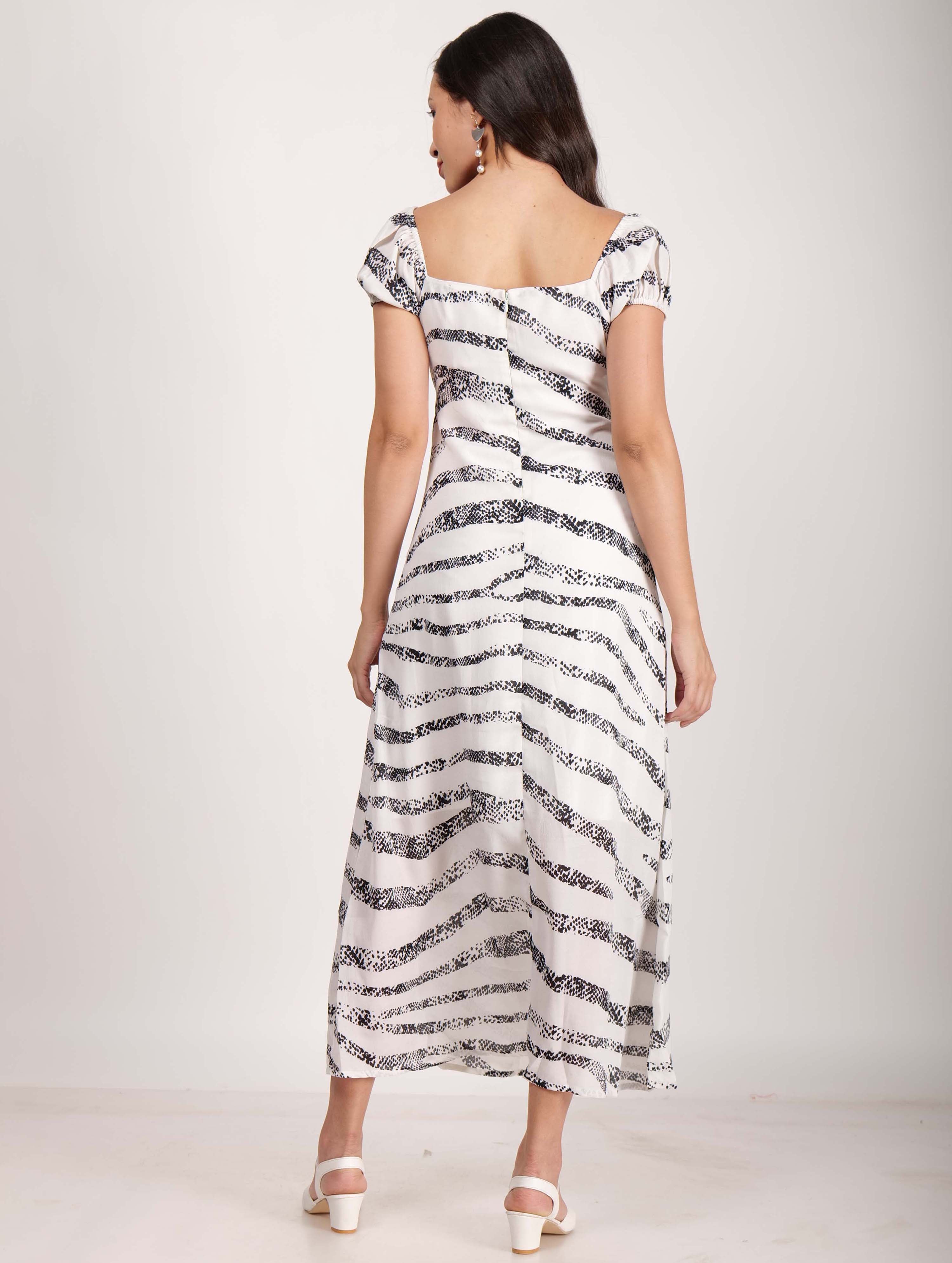 Zebra Stripe Printed Square Neck Dress