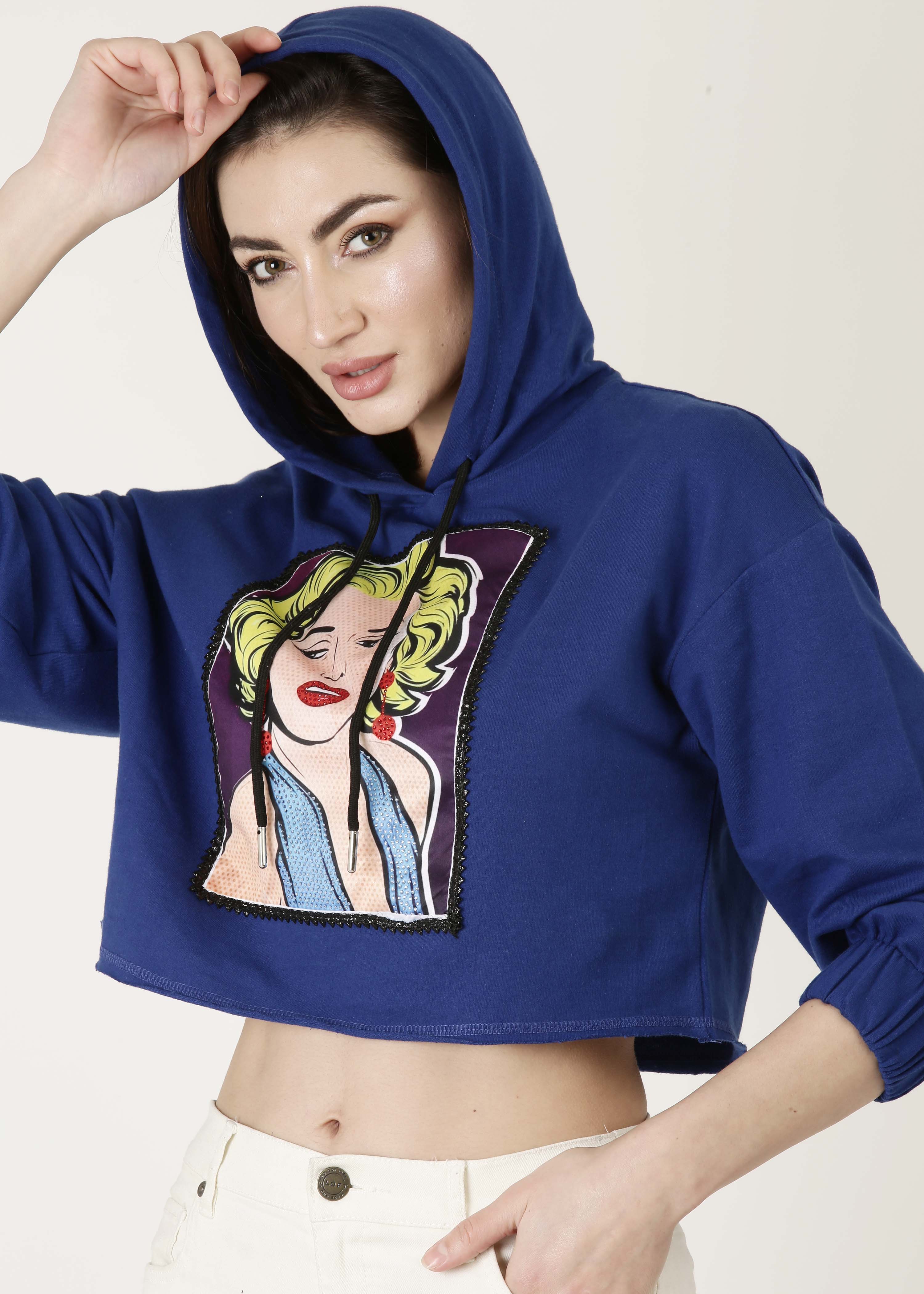 Marilyn Monroe Digital Print Cropped Hooded sweat