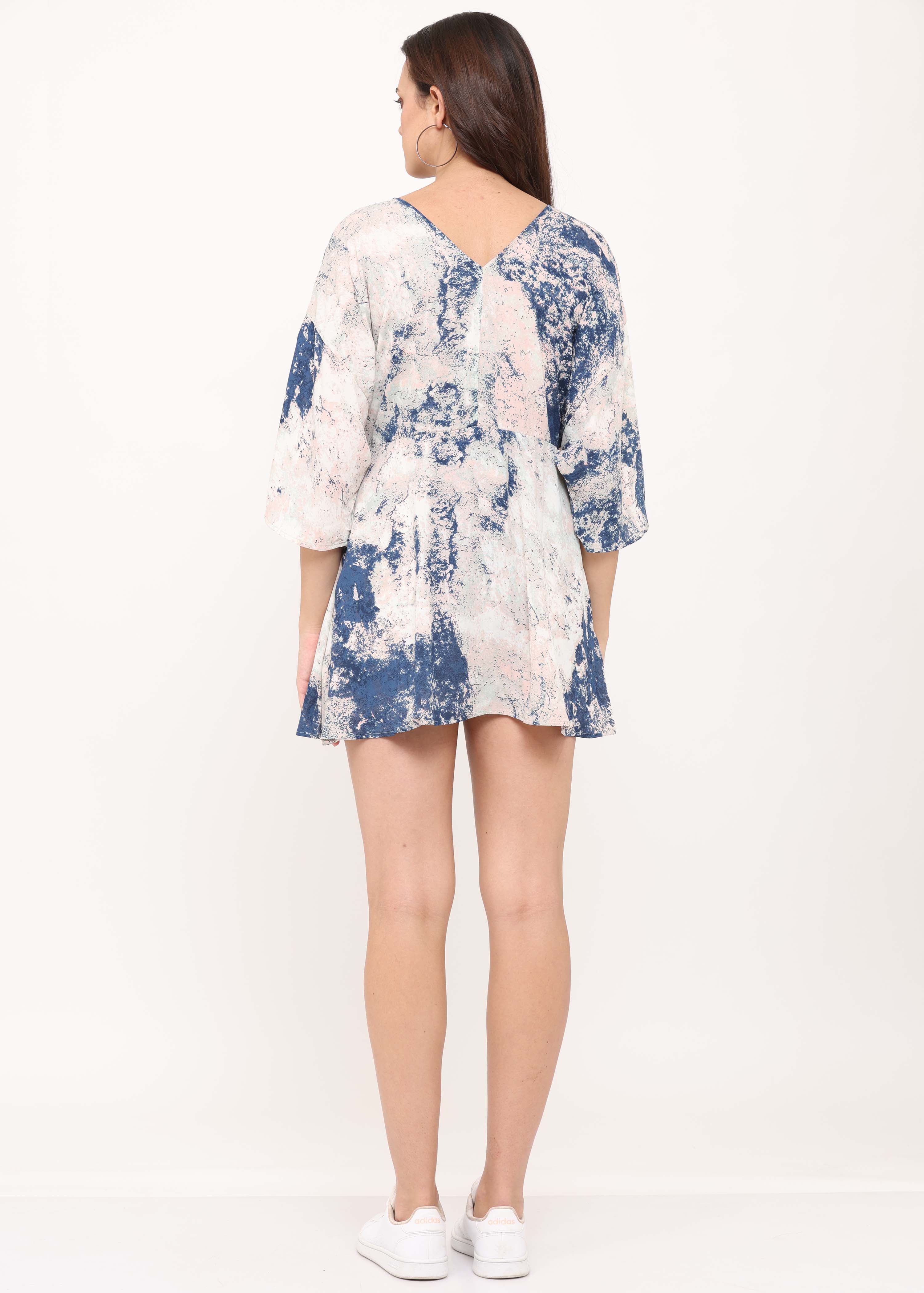 V-neck all over printed bell sleeves romper