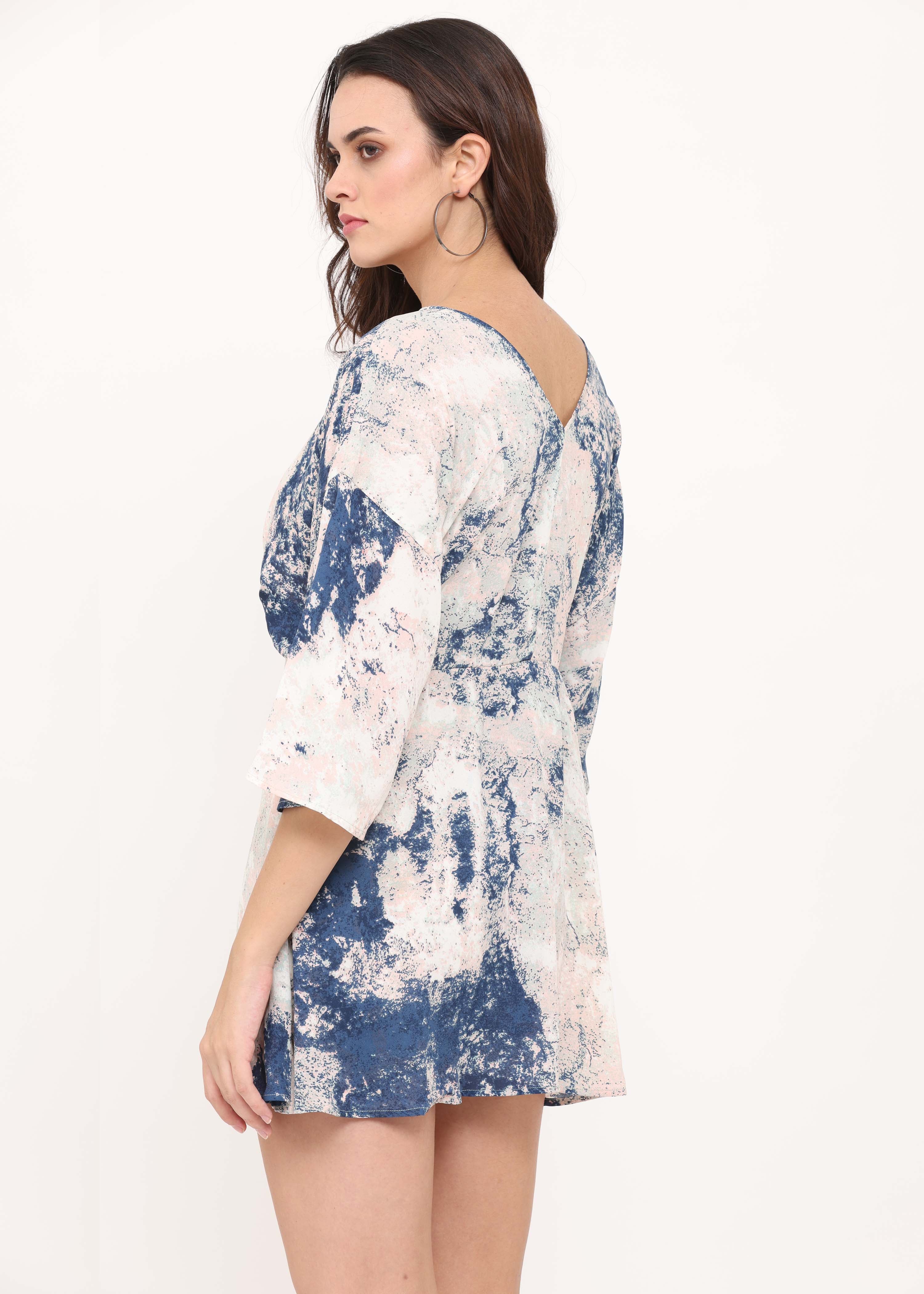 V-neck all over printed bell sleeves romper